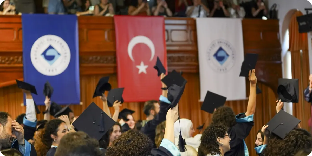 University graduates celebrating at a ceremony in Türkiye